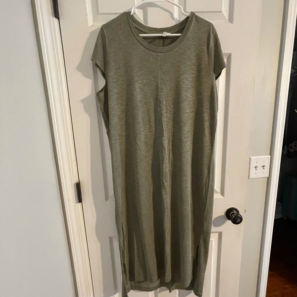 Military green shirt dress.
